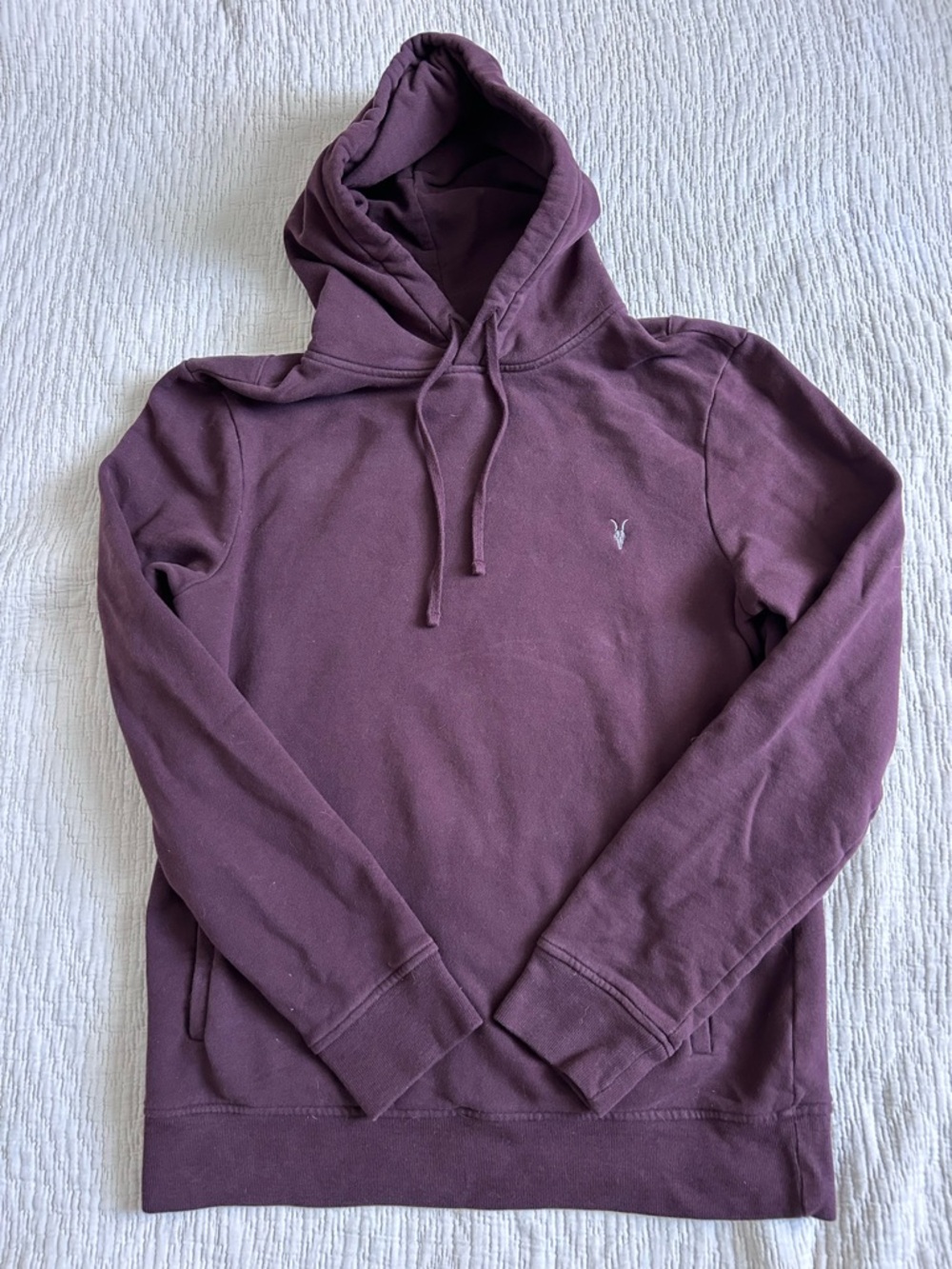 AllSaints Raven Hoodie Men's Burgundy Pullover Hoodie Grunge Streetwear Medium